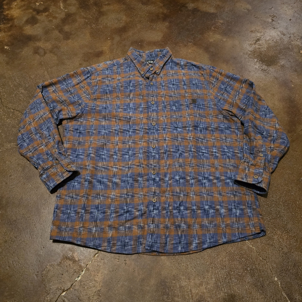 Solaris Long Sleeve Blue/Brown Plaid Button Down Shirt Size XL